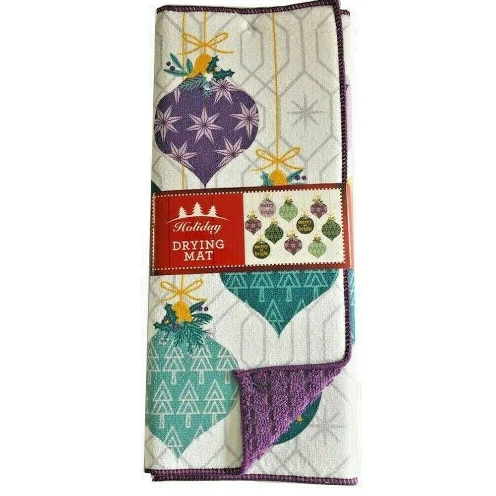 Christmas Super Absorbent Dish Drying Mat Ornament Print Holiday 15x20